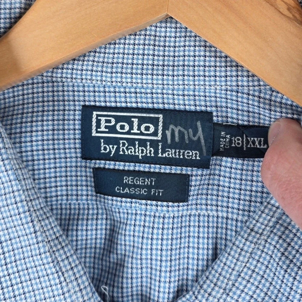 Polo Ralph Lauren Regent‎ Classic Fit Dress Shirt Mens 18 XXL Blue Gingham Check